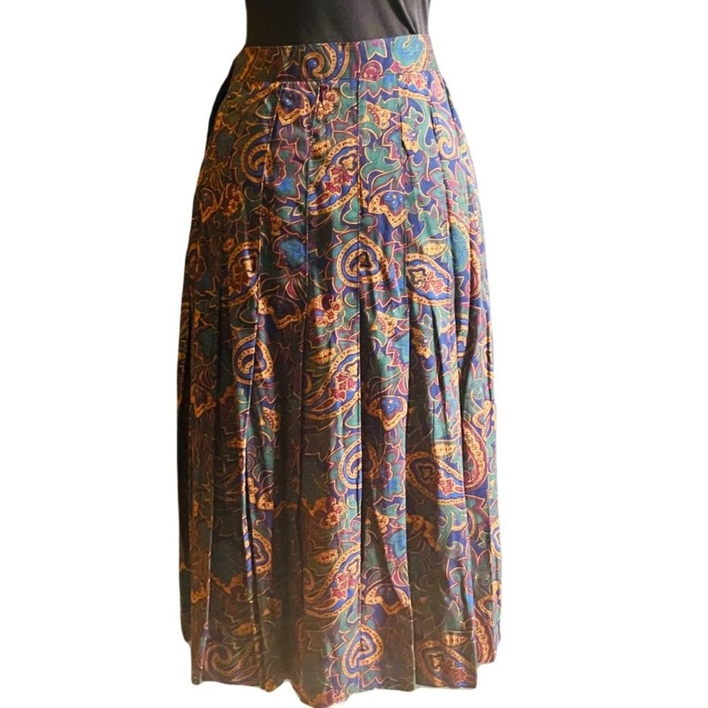 Herman Geist Women's Vintage Paisley Pleated Skirt Size 12 - Picture 2 of 12